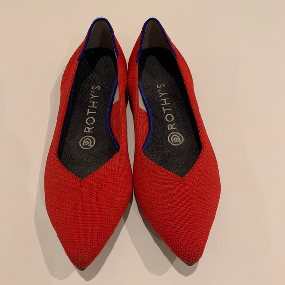 Rothy's Shoes - Rothy's The Point Red Flats with Blue Back